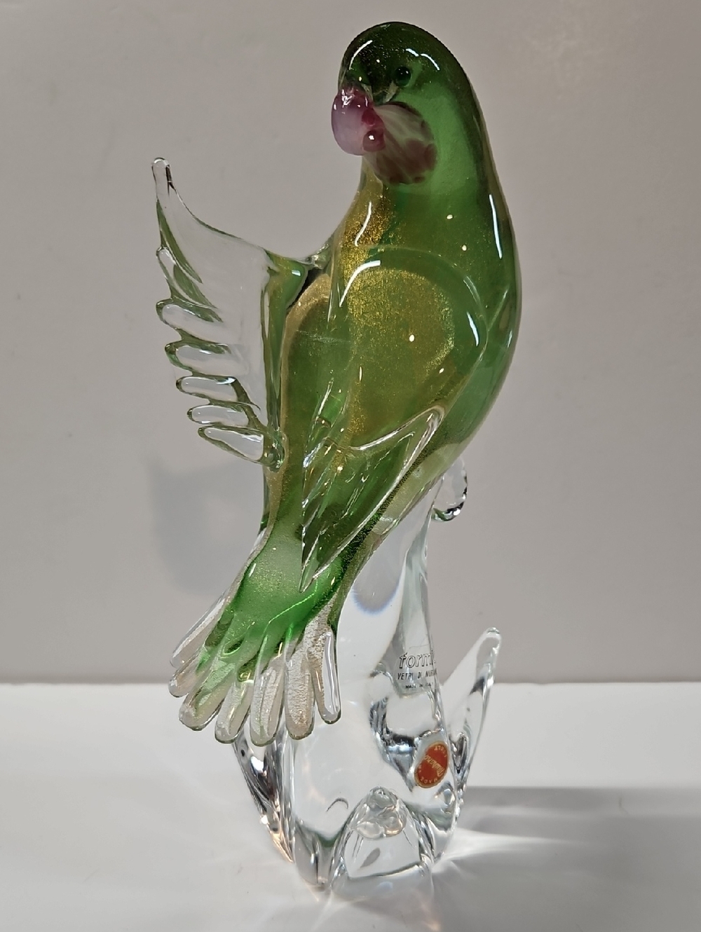 FORMIA VETRI DI MURANO PEACH FACED LOVEBIRD. 19" TALL